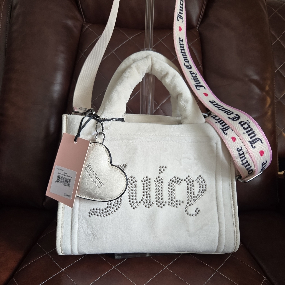 Juicy Couture Cream Tote with Rhinestone Logo NWT